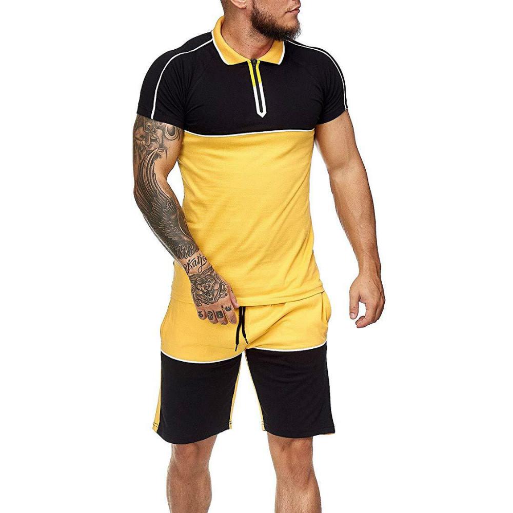 Casual Sportssuit Polo Collar Patchwork 