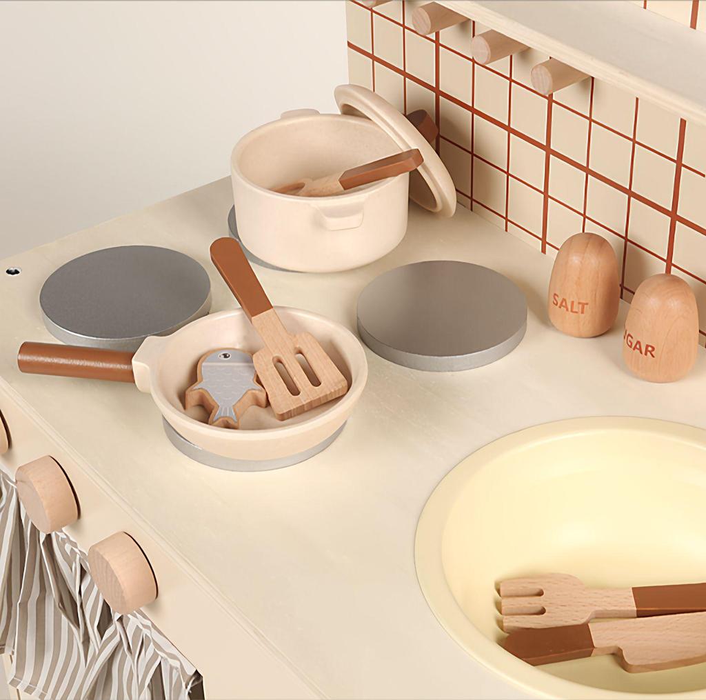 Kids' Wooden Kitchen Playset—Log Style Cooking Toy for Pretend Play
