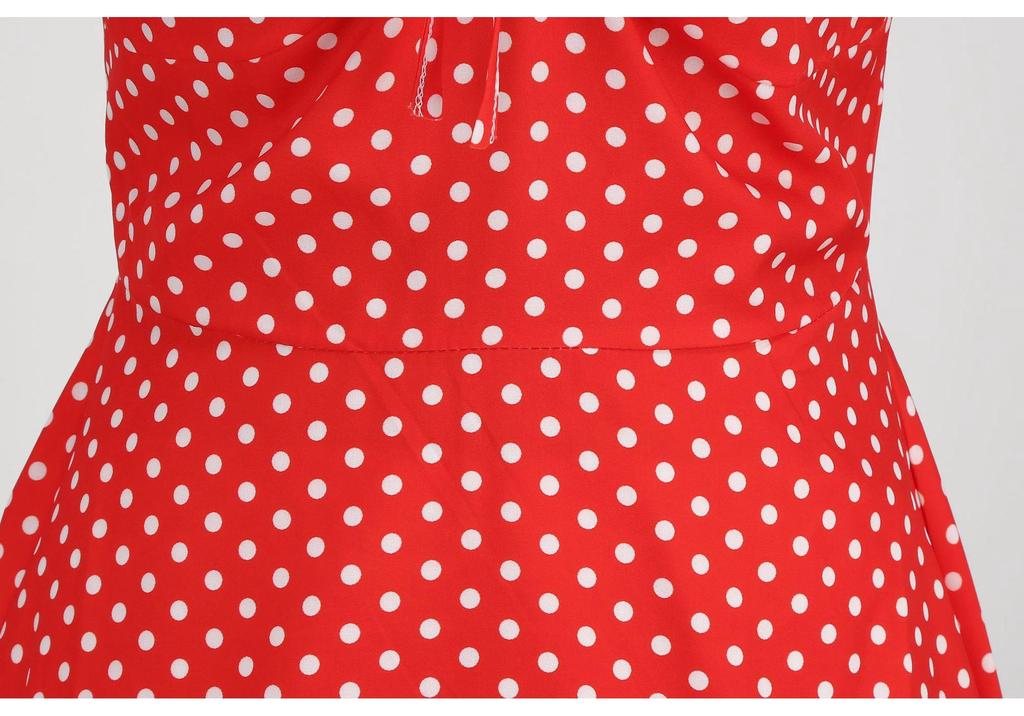 Retro V-neck Short Sleeve Polka Dot Waist-Cinching Dress for Women