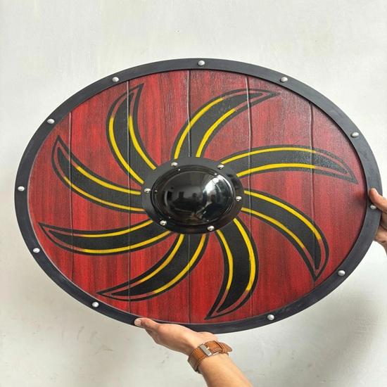60.96 Cm Viking Handmade Wooden Shield Black Red Round Shield Home Decor Wood Wall Art, Handmade, Fathers Day Gift For Him