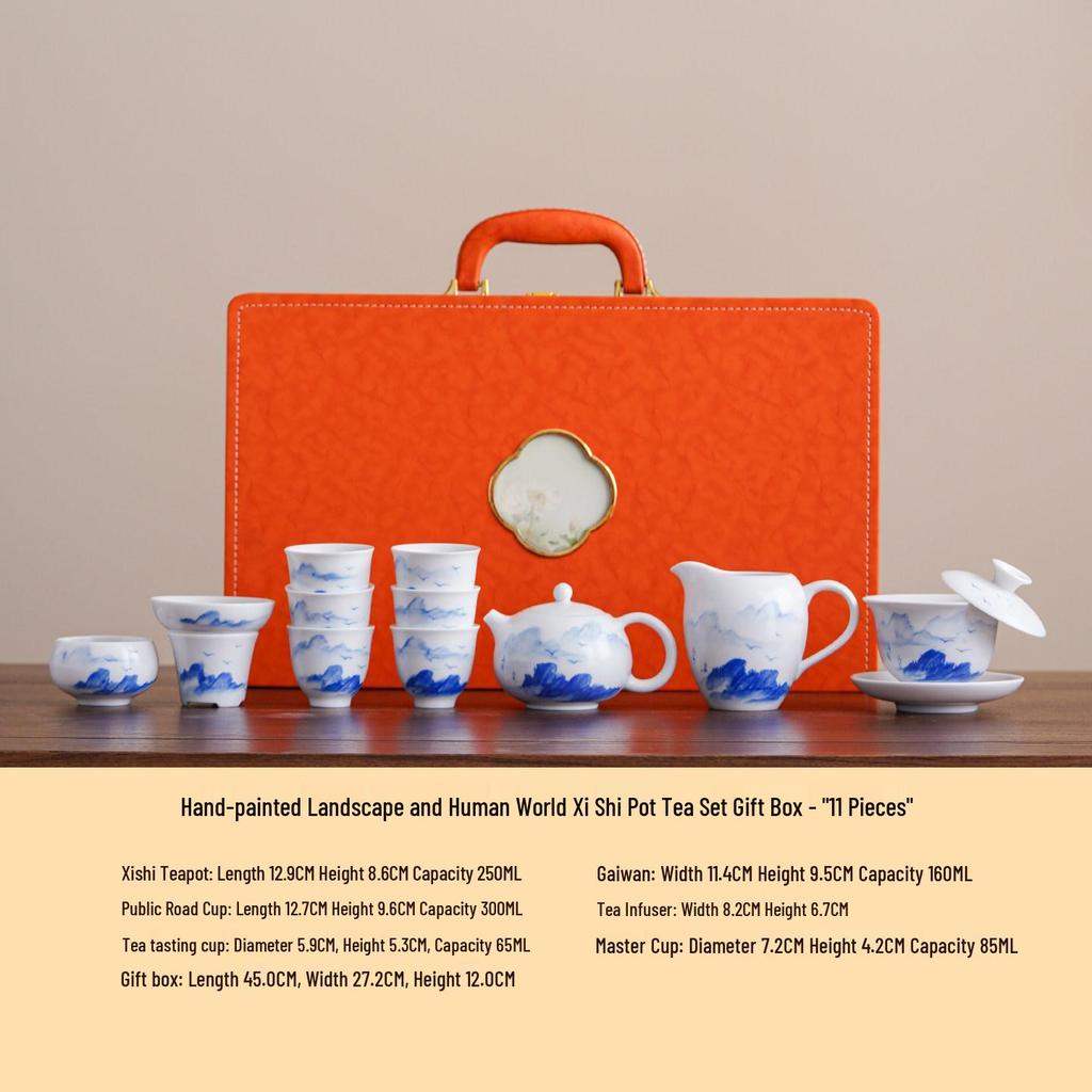 Elegant Gongfu Tea Set: Hand-Painted Ceramic Gaiwan Teapot & Teacups in Gift Box