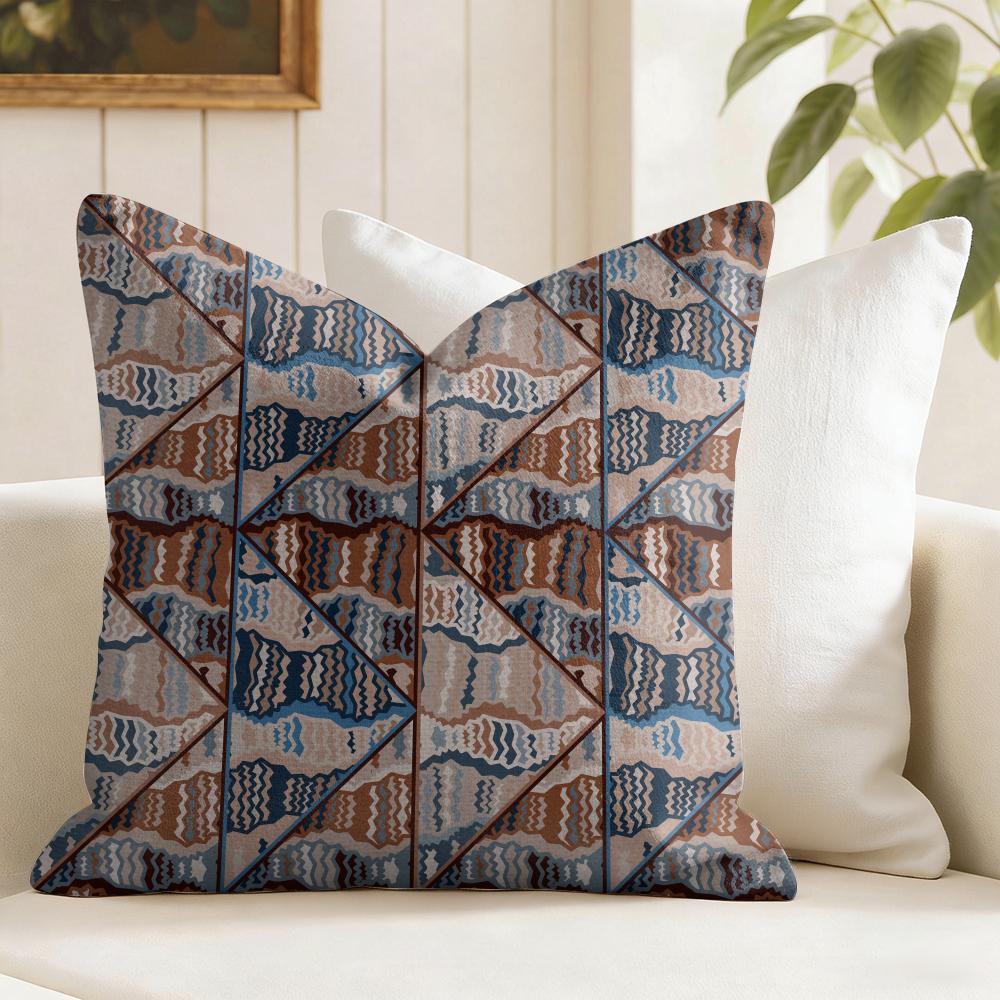 Snycler Boho Teppichmuster Kissenbezug Natürlicher Leinen Doppelseitiger Druck Dekokissenbezug für Sofa Couch Heimdekoration