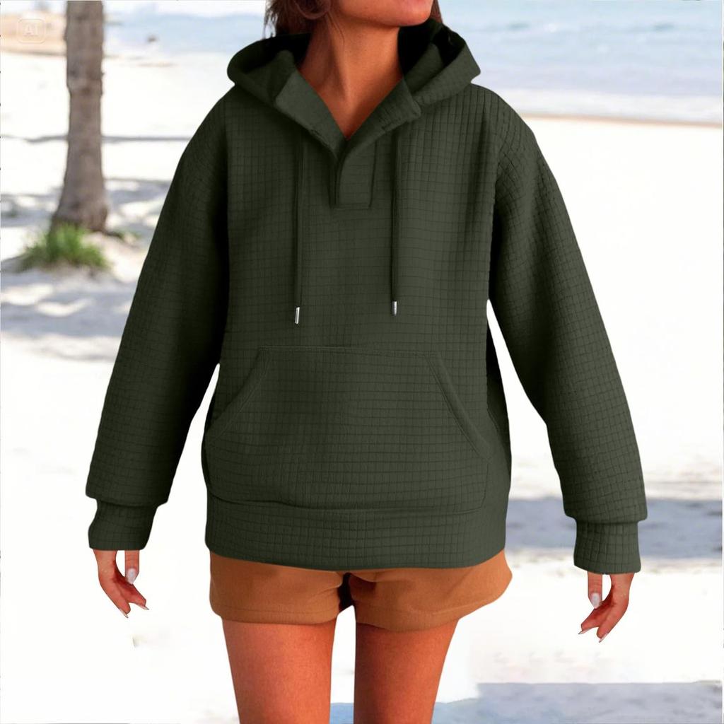 Women's Fashionable Long-sleeved Pullover And Solid-color Hooded Sweatshirt