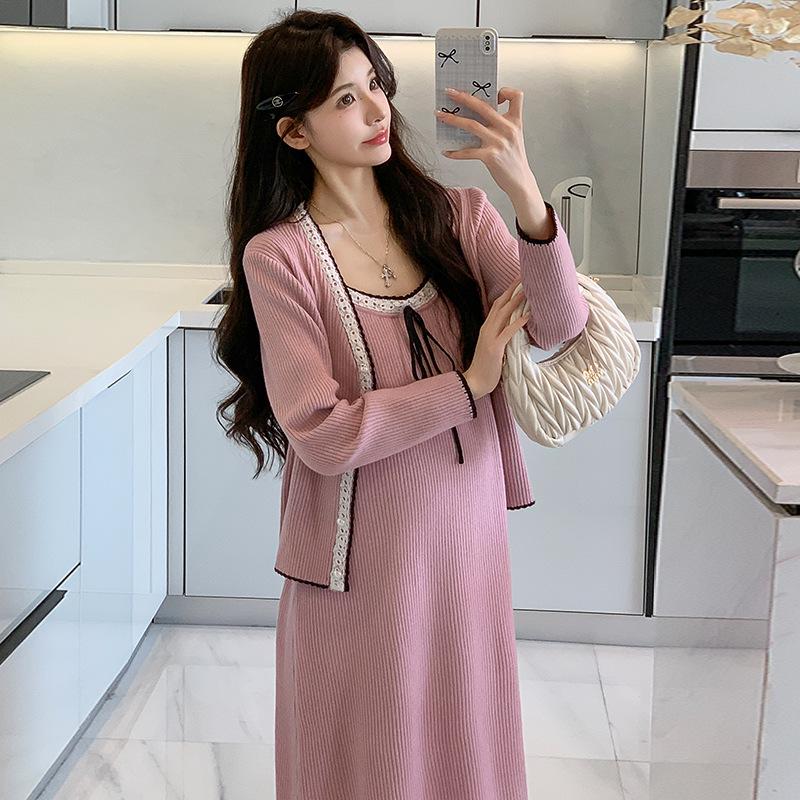 Korean Style Maternity Knit Camisole & Cardigan Two-Piece Set - Early Spring 2026 XL