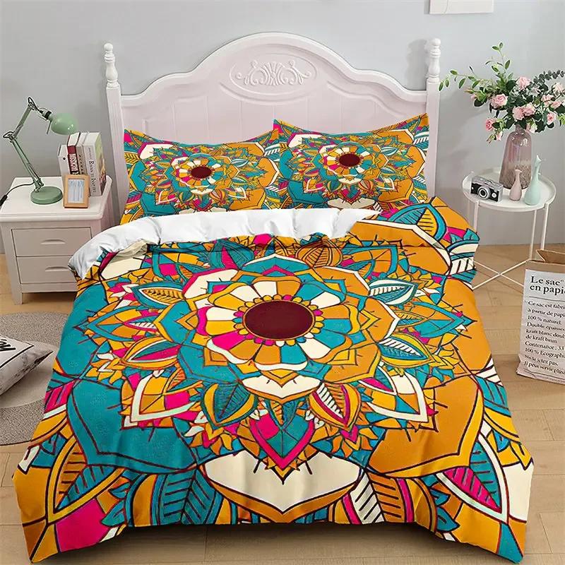 Comforter Mandala Microfiber Bohemian Floral Bedding Set Hippie Geometric Comforter King For Girls Teens Bedroom Decor