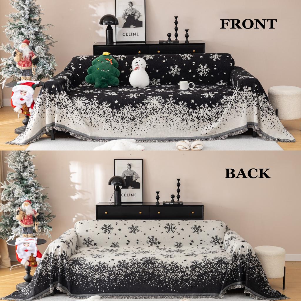 Christmas Sofa Cover Christmas Yarn-Dyed Snowflake Towel Four Seasons Universal Full Cover Anti-Slip Sofa Cover Festive Blankets