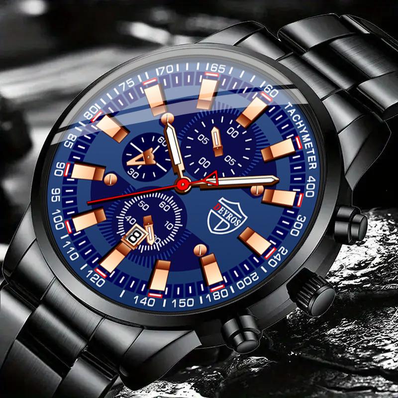 

Модные мужские повседневные кварцевые часы с календарем, мужские наручные часы с ремешком из нержавеющей стали, идеальный выбор для подарков