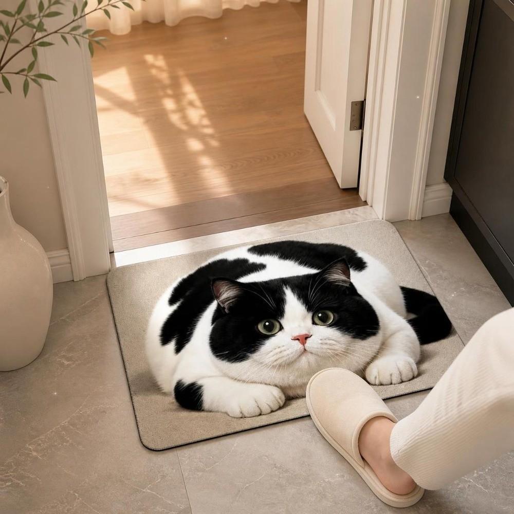 Diatomite Entryway Rug Absorbent Pet Floor Mat Durable Cat Print Doormat Household