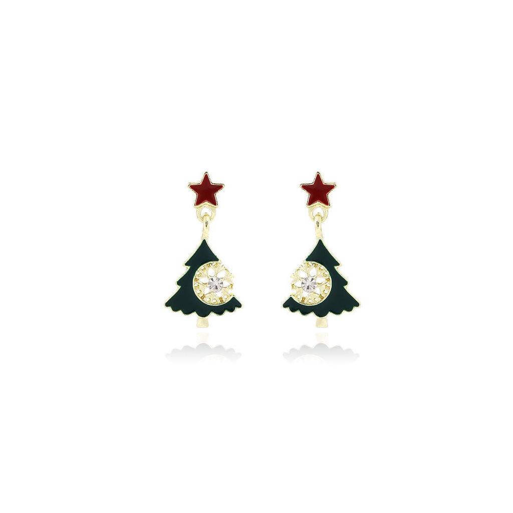 Silver Needle Christmas Rhinestone Star & Tree Earrings