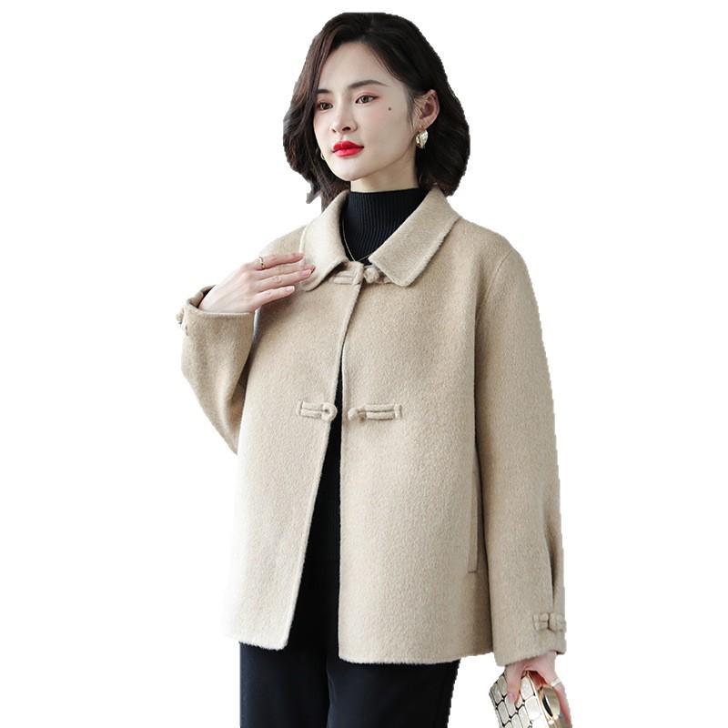Mom's Elegant Wool Lapel Coat for Middle-Aged & Elderly Women - Autumn/Winter Fashion
