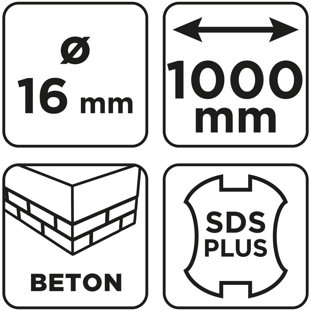 Wiertło do betonu SDS Plus z podwójną spiralą 16 x 1000 mm