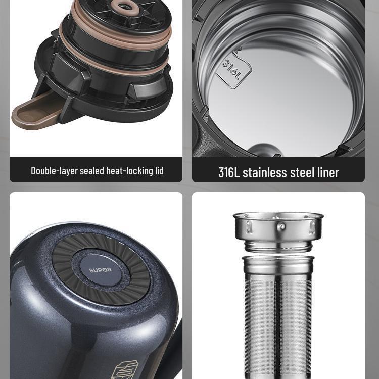 Supor 316L Stainless Steel Insulated Kettle, Large Capacity Teapot & Thermos Flask for Home Use
