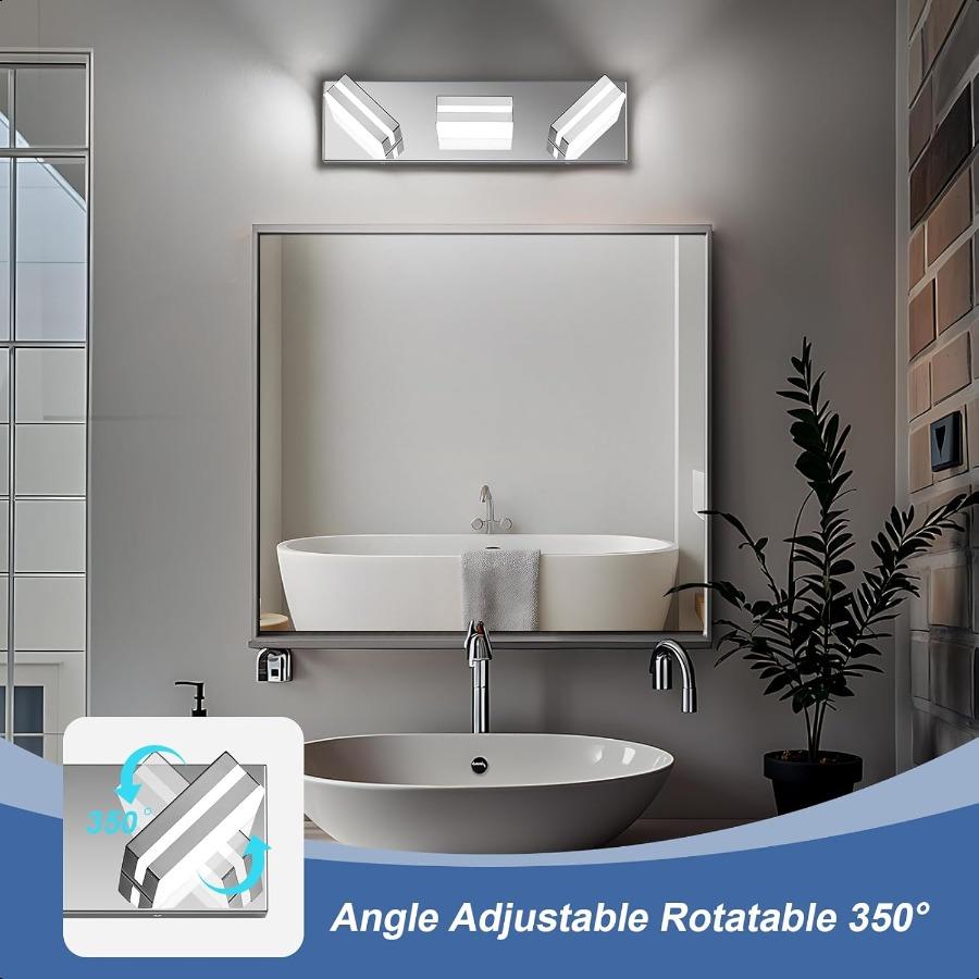 Modern LED Bathroom Lights Fixtures 3Light Metal Chrome Acrylic Wall Lighting Vanity Lights for Bathroom Over Mirror(6000k 16In