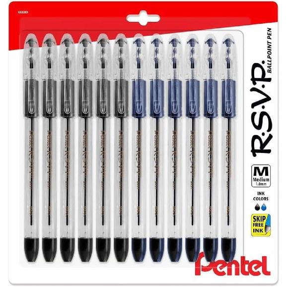 

Шариковые ручки Pentel RSVP со средним стержнем - 1,0 мм - Упаковка из 12 штук (6 черных и 6 синих)