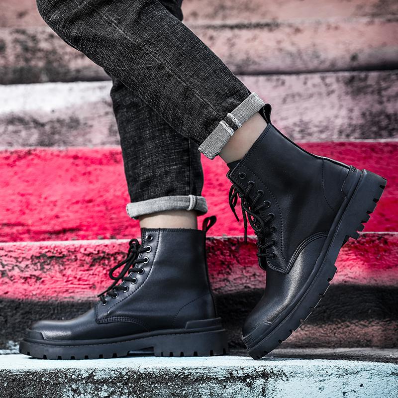 Fashion Mens Boots Autumn Winter Tooling Men Casual Leather Men'S Boots Vintage Man Lace Up Military Ankle Boots Warm Snow Shoes