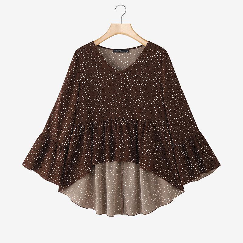 

ZANZEA Женская повседневная блузка свободного кроя с рукавом 3/4 и принтом в горошек 5XL