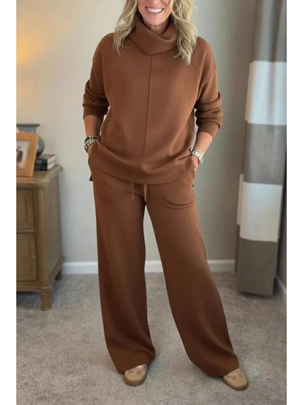 2025 Herbst/Winter Damen Unifarbener Kapuzenpullover mit hohem Kragen & Top Zweiteiliges Set - Lässig und Stilvoll