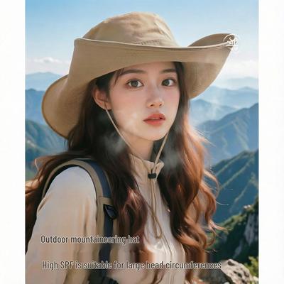 Unisex Japanese Style Wide Brim Drawstring Bucket Hat for Sun Protection - Breathable Denim for Hiking and Climbing.