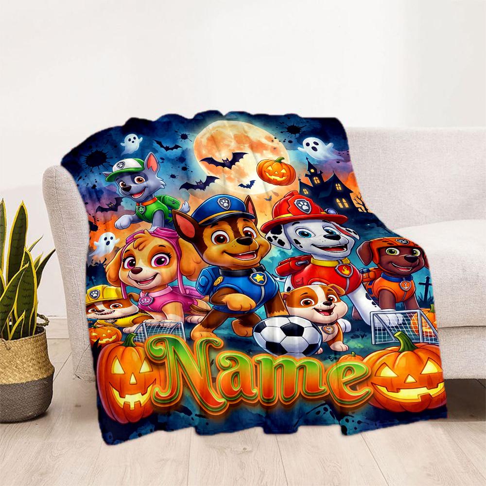 Paw Patrol Halloween Night Personalized Name Blanket Lightweight Customizable Blanket Comfortable for Couch Livingroom Living Room Home Decor