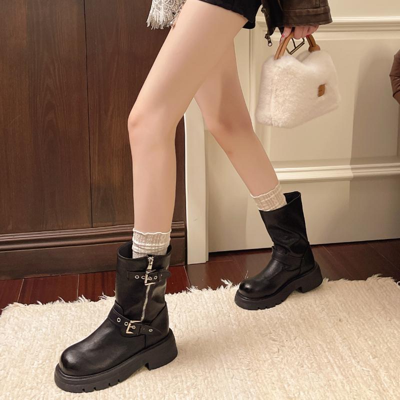 Winter Belt Buckle Women Knight Ankle Boots Fashion Slip On Platform Thick Sole Shoes Ladies Modern Short Botas Para Mujer