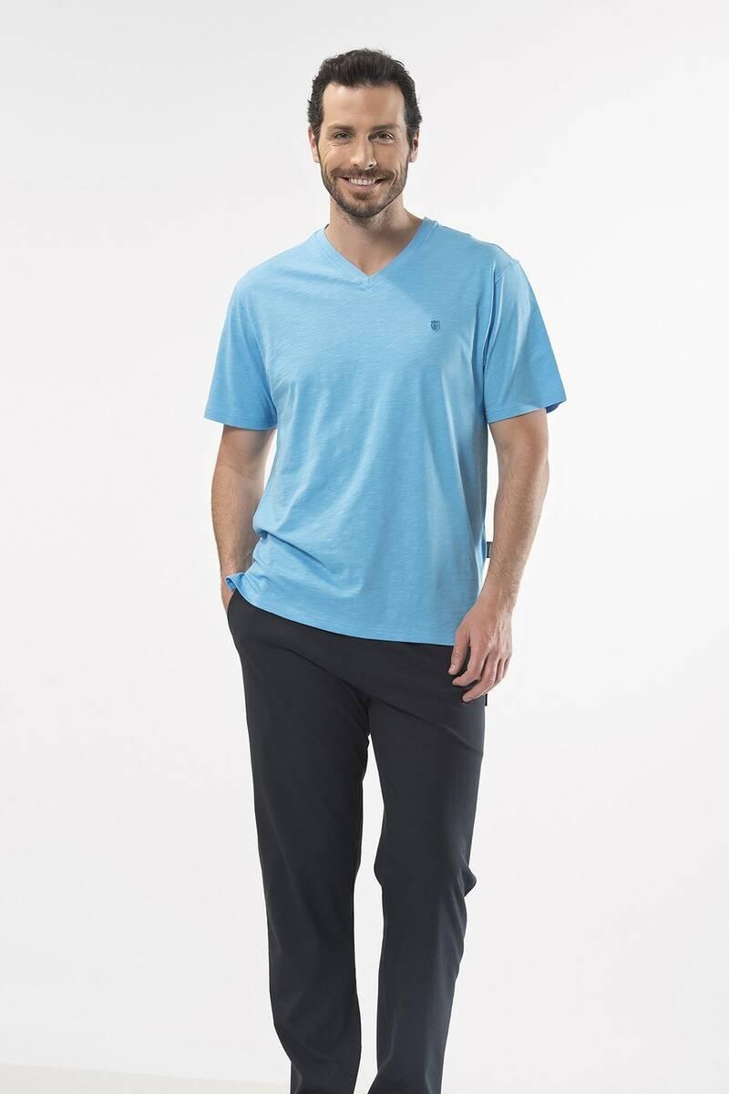 

Cacharel Men s Slub V-Neck Embroidered Short Sleeve Pajamas