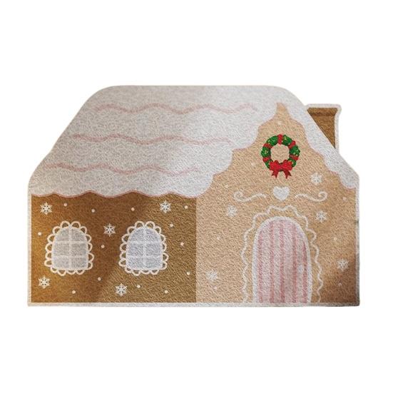 Christmas Entrance Rug Gingerbread House Floor Mat Dirt Scrubber Washable Vintage Holiday Doormat with Non-Slip Backing for Front Door Entryway Porch
