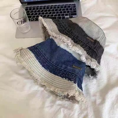 Contrasting Color Denim Blue Bucket Hat Men and Women Destroy the Wind Retro Washing Basin Hat Edging Face Bucket Hat