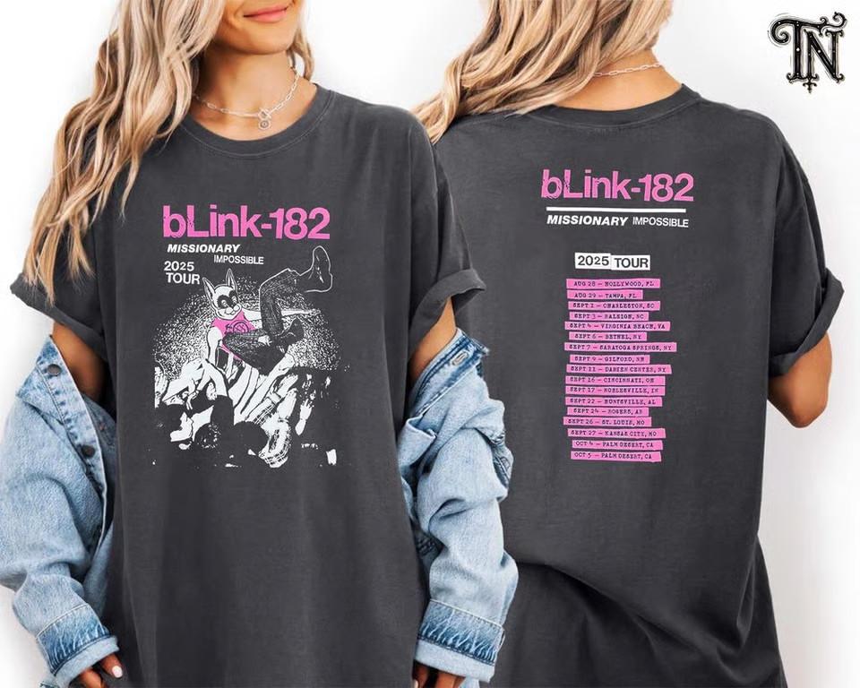 Blink 182 Missionary Impossible 2025 Tour Unisex 2025 Double Sided T-Shirt Unisex T-Shirt XL