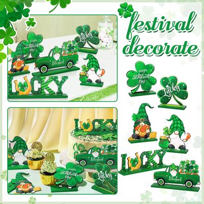 6 Pièces St. Décorations de Table pour la Saint-Patrick Décorations de Table Irlandaises Joyeuses Panneaux Gnomes Panneaux en Bois Pour St. Fête de la Saint-Patrick