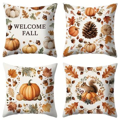 Home Decor Fall-Themed Pumpkins And Nature Cushion Covers Pattern Cushion Cover Suitable For Sofa Bedroom Car Pillow Cover