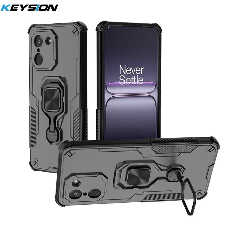 KEYSION Coque Armure Antichoc pour OnePlus Nord 5 5G Silicone+PC Support Métal Vertical Anneau Live Housse de Téléphone pour OnePlus Nord CE5