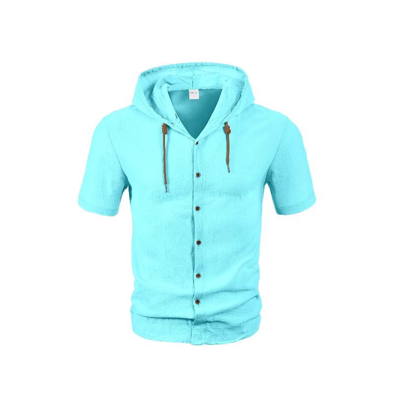 Men's Short Sleeve Hooded Shirt, Breathable Loose Fit Open Front Shirt, Casual Hooded Button Up Shirt for Men