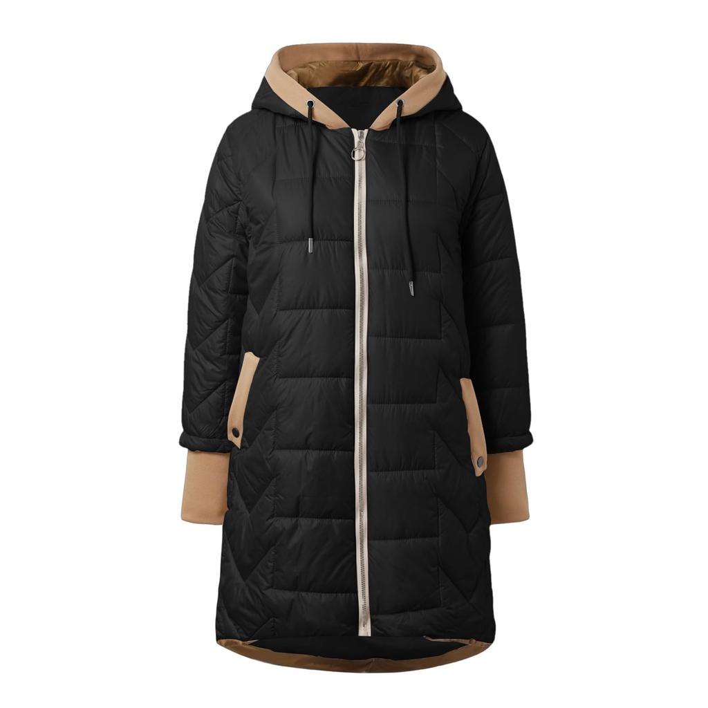 Women's Fashion /Winter Solid Color Long Sleeve Zipper Loose Warm Hooded Coat