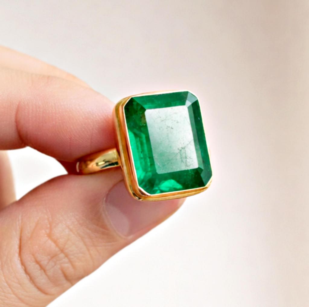 Smaragdový prsten pro ženy, výrazný prsten, masivní stříbro 925, prsten s drahokamem, ručně vyráběný šperk, boho prsten, dárek pro ni