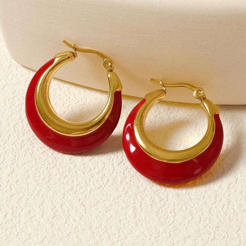 Retro Circle Glue-dropping Earrings for Women with Light Luxury High-end Fashion and Versatile Enamel Oil-dropping Earrings