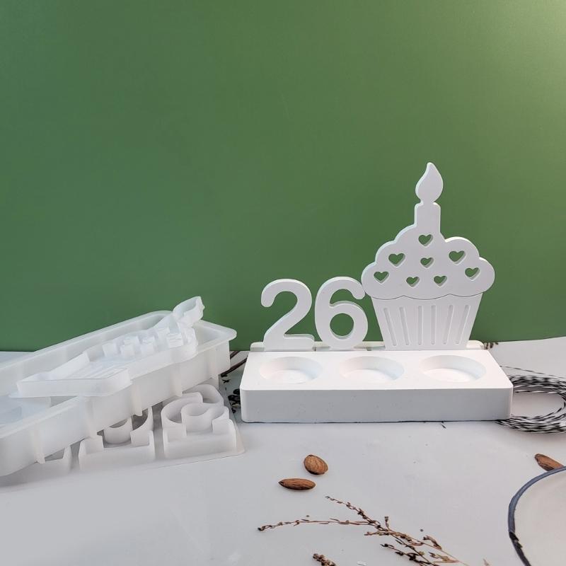Birthday Cake Silicones Molds Sqaure Base Molds, Number Silicones Molds for Candle Holder Tealight Holder Decorations
