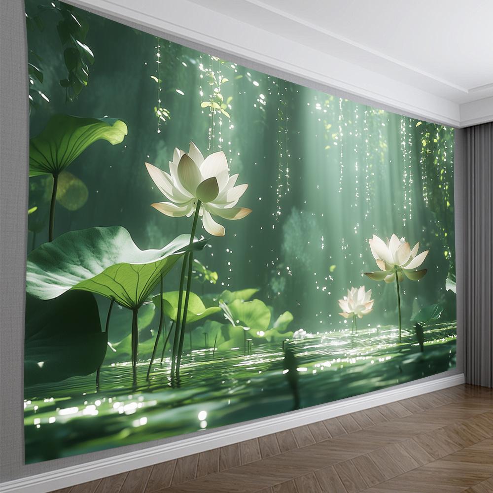 1 Piece 3D Lotus Tapestry - Polyester Fabric, Machine Washable, Suitable for Living Room, Bedroom, Office Decoration