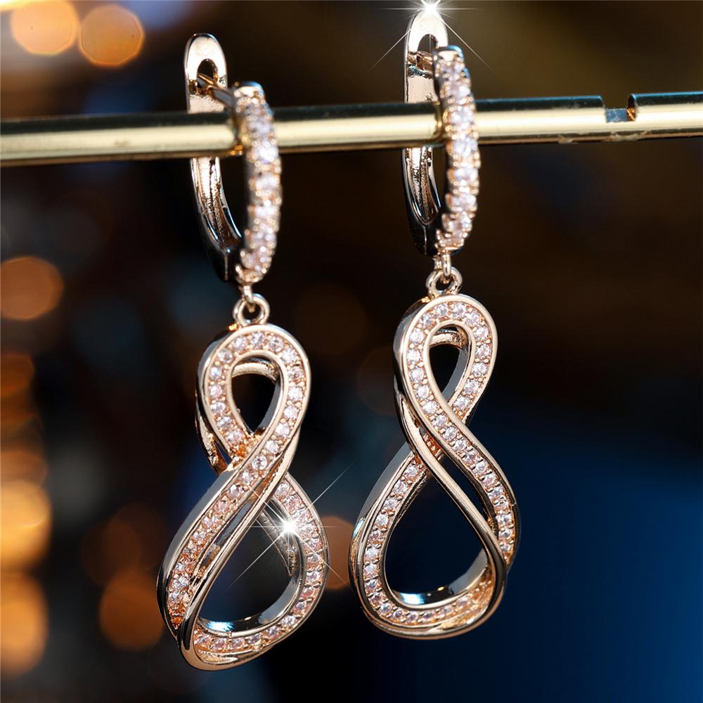 Charm Female Small White Round Zircon Infinity Hoop Earrings Vintage Gold Color Simple Wedding  For Women