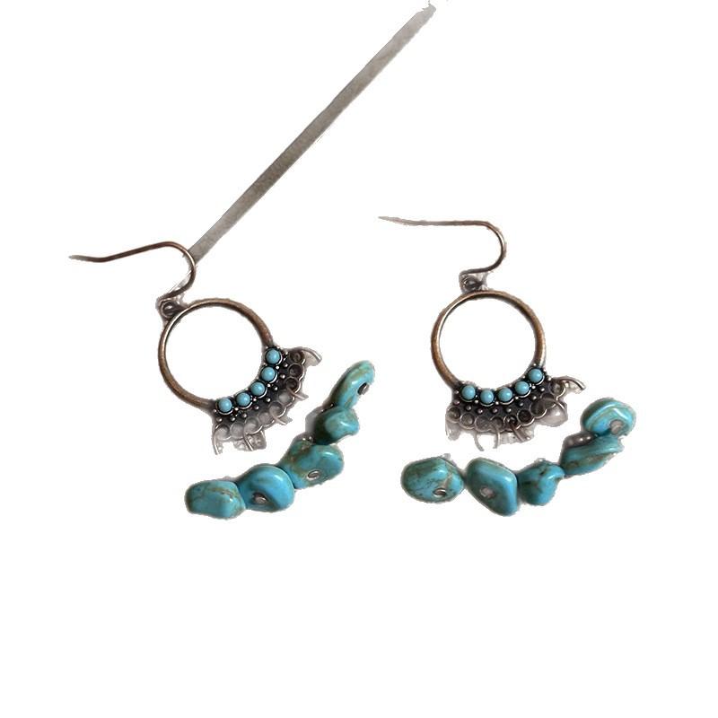 Round Irregular Stone Fringed Ear Hook Retro Ethnic Style Fashion Earrings Niche High-end Design Earrings Women