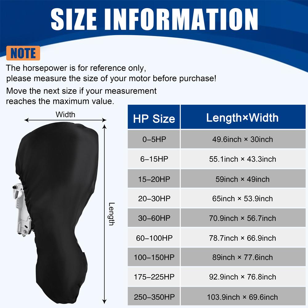 2Pcs 0-350HP Outboard Motor Covers Black Waterproof 600D Heavy Duty Motor Hood Cover Boat Engine Covers