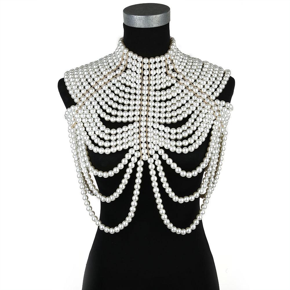 Pearl Shoulder Chain Multilayered Fashion Jewelry Body Chain Women Sexy Pearl Chest Chain body chain jewelry