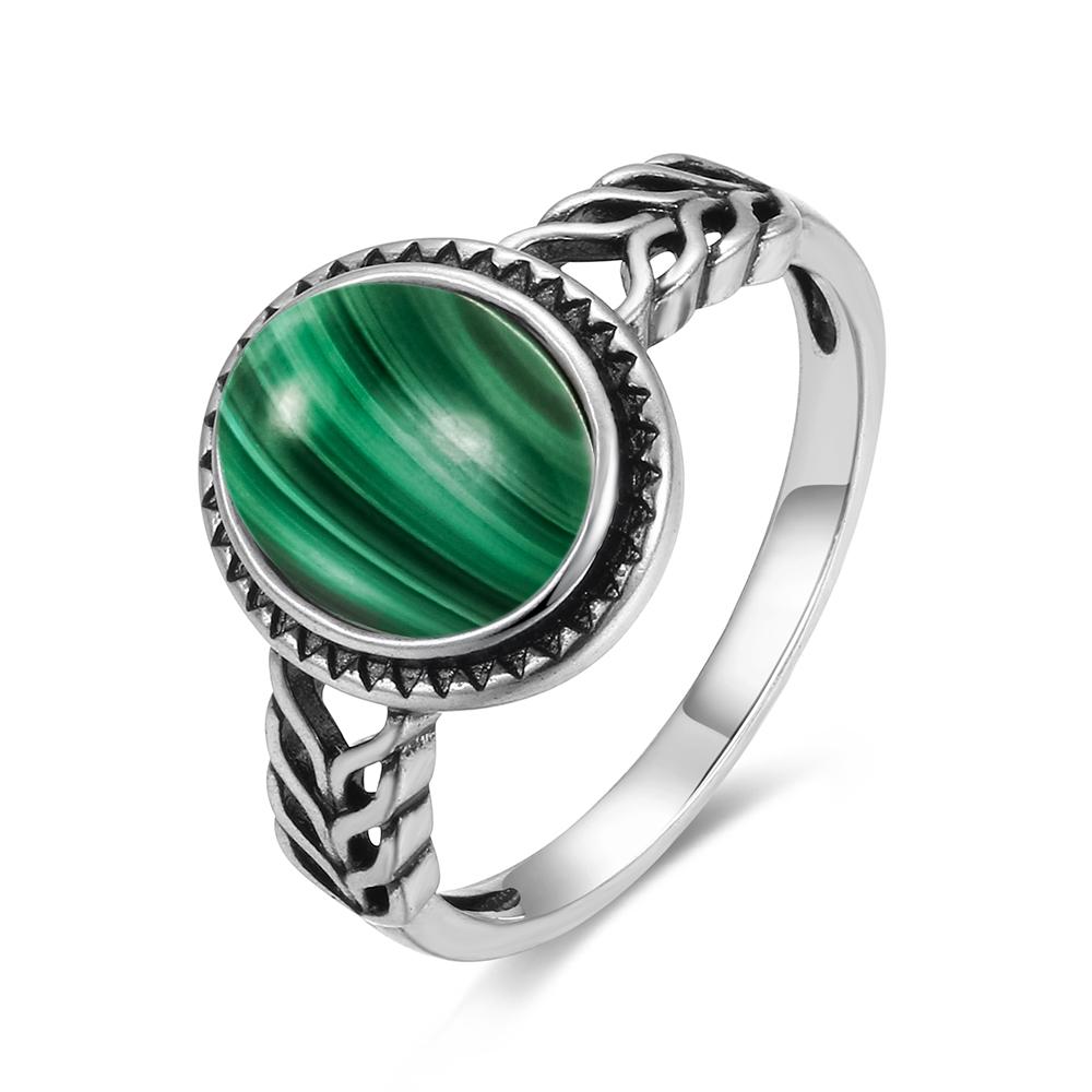 Vintage S925 Silver Ring Oval Round Natural Malachite Ring Sun And Flower Shaped Retro Fine Jewelry For Women Men