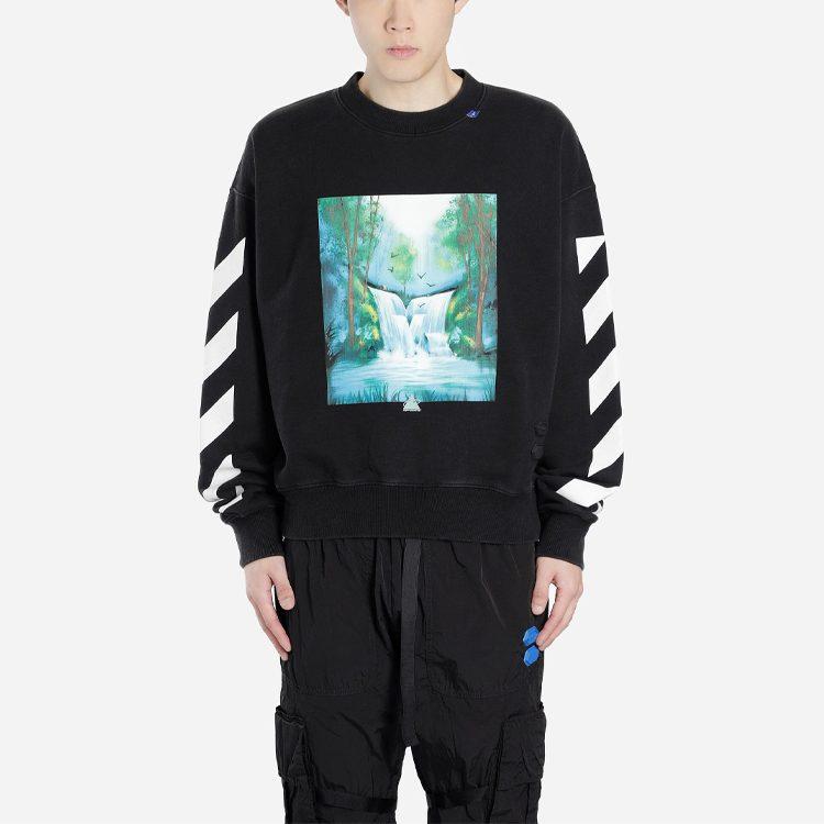 OFF WHITE Waterfall Print Crewneck Sweatshirt OMBA035E19E300151088