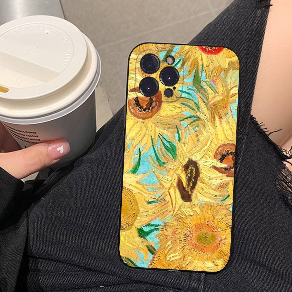 Art Vincent Van Gogh Phone Case For iphone 16 15 17 13 14 12 11 Pro Max Plus Black Shell Cover Case
