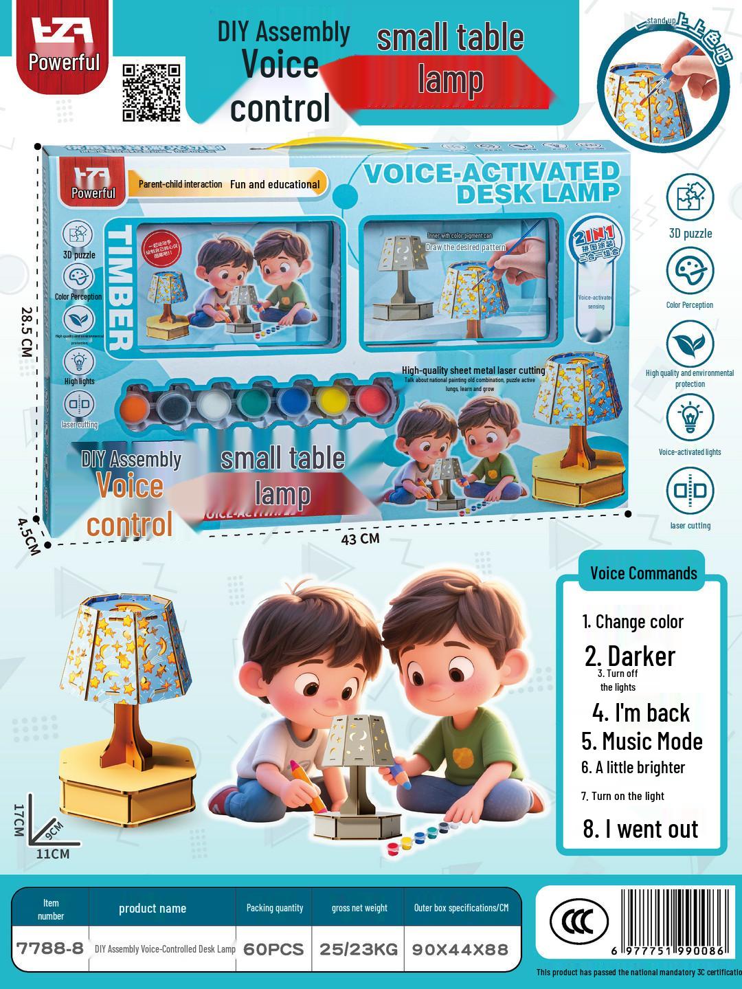 DIY 3D Wooden Voice-Activated Desk Lamp for Parent-Child Role-Playing and Drawing