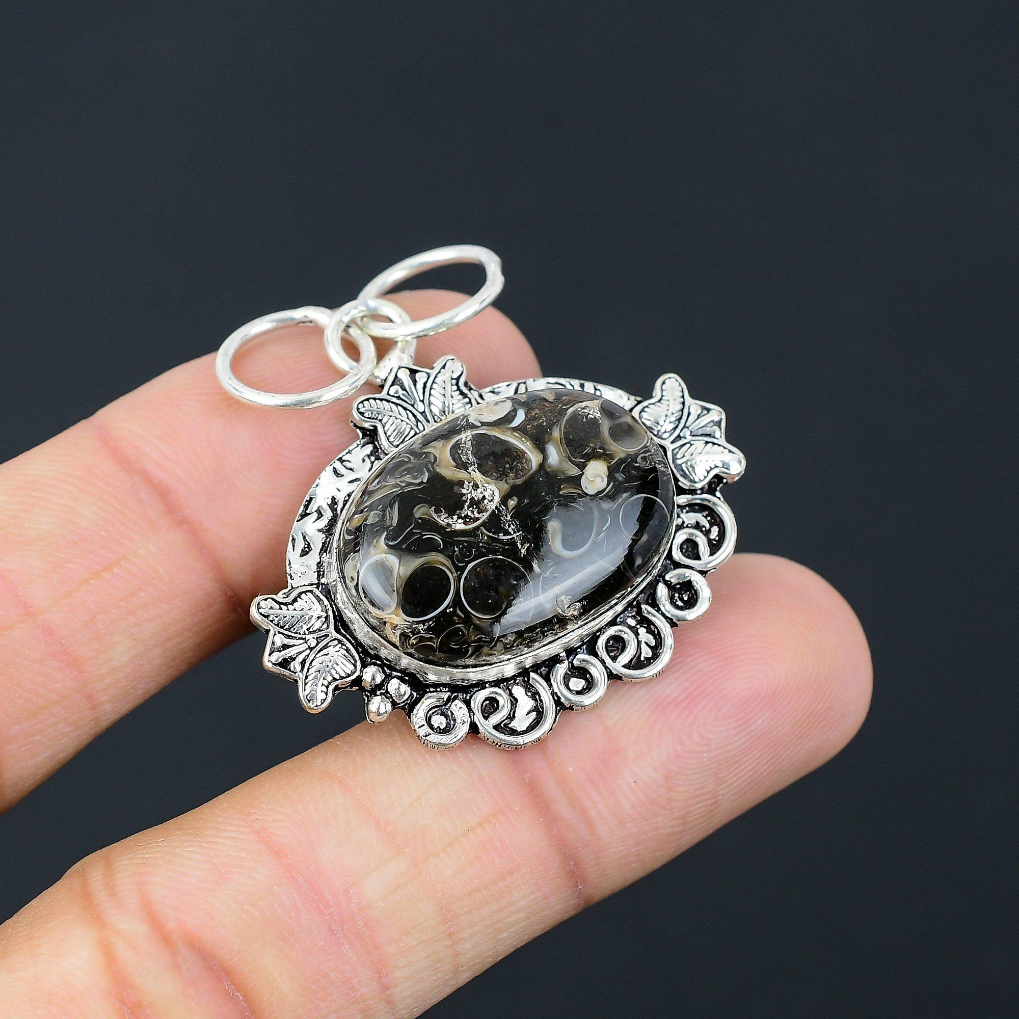 

Daughters Day Deal 925 Sterling Silver Turritella Agate Gemstone Sister Pendant