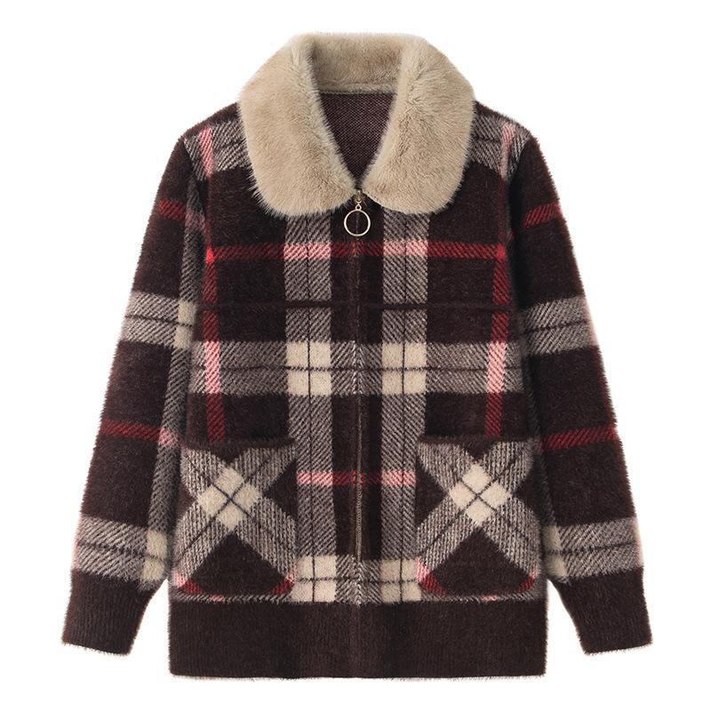 

Женский кардиган с длинным рукавом на осень и зиму, теплая куртка, темпераментный элегантный повседневный жакет для женщин среднего и пожилого возраста M бежевый