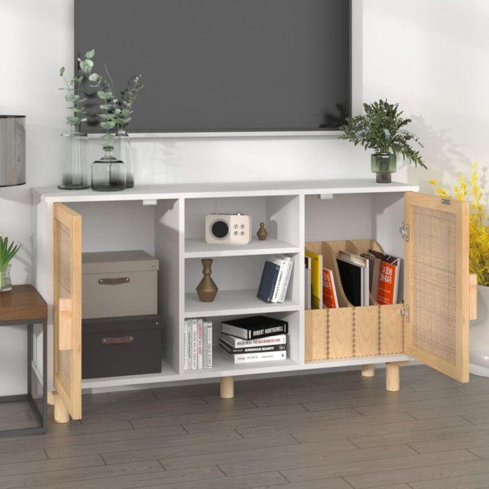 VidaXL Buffet Blanc 105x30x60 cm Bois de pin massif et rotin naturel 345639