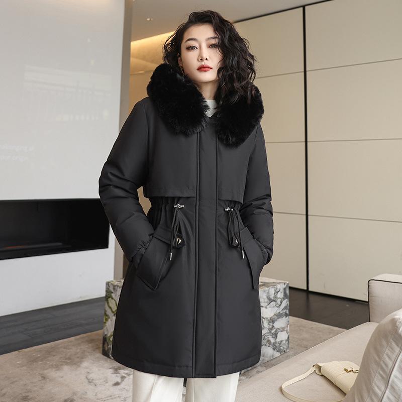 Jas voor dames Katoenen jas Vrouwelijke winter Verdikte warme lange jas Casual pluche jas Dames Warme losse grote bontkraagjas