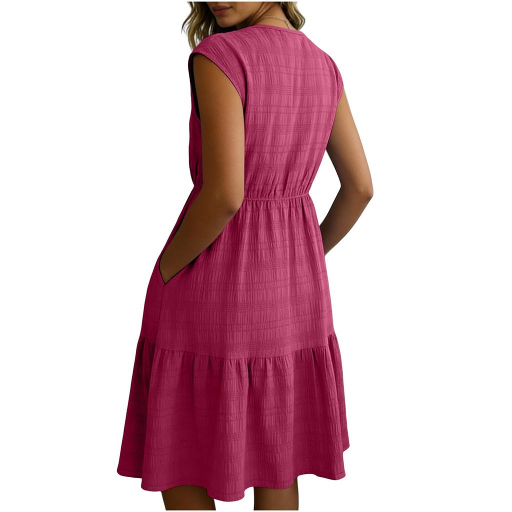 Women Short Sleeve Dress With Pockets Lightweight Casual Dresses